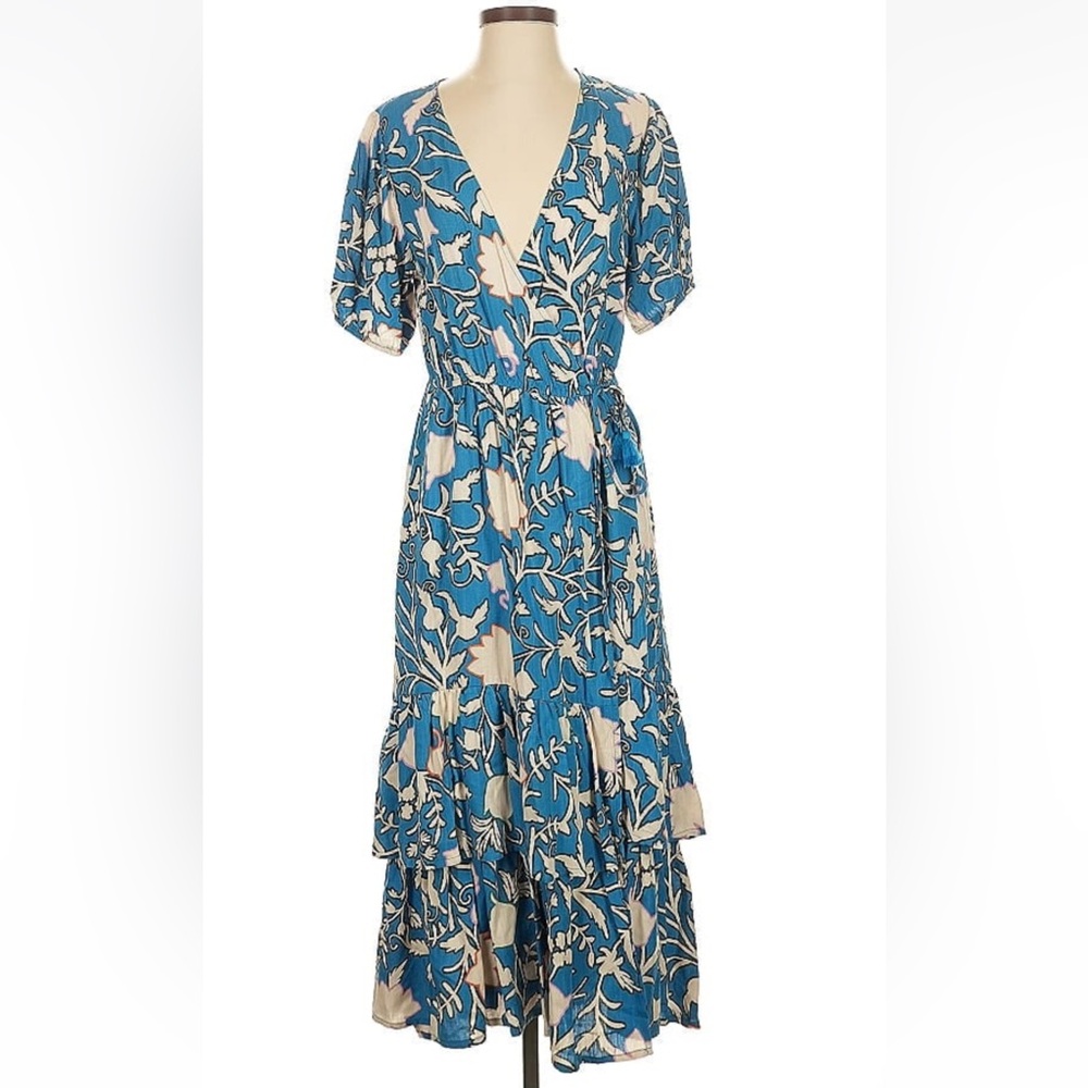 Knox Rose Blue Tan Ruffled Tiered Maxi Dress
